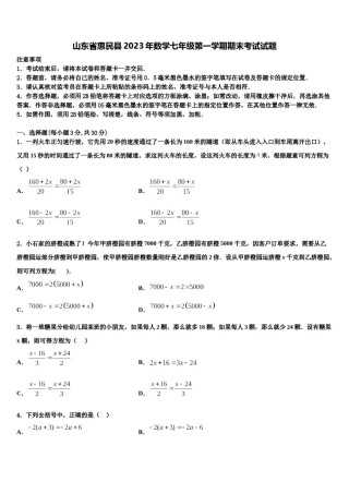 山东省惠民县2023年数学七年级第一学期期末考试试题含解析.doc