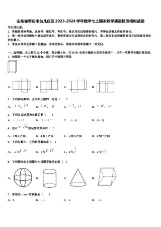 山东省枣庄市台儿庄区2023-2024学年数学七上期末教学质量检测模拟试题含解析.doc