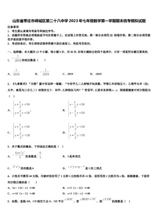 山东省枣庄市峄城区第二十八中学2023年七年级数学第一学期期末统考模拟试题含解析.doc