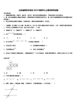 山东省泰安市名校2023年数学七上期末联考试题含解析.doc