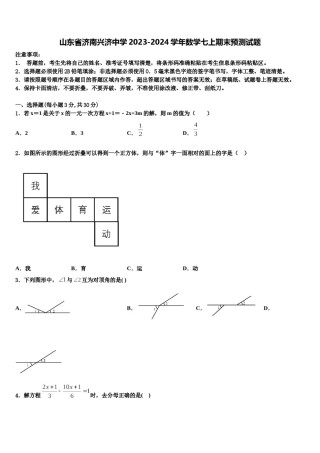 山东省济南兴济中学2023-2024学年数学七上期末预测试题含解析.doc