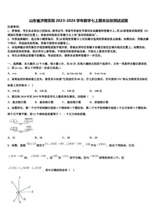 山东省济南实验2023-2024学年数学七上期末达标测试试题含解析.doc