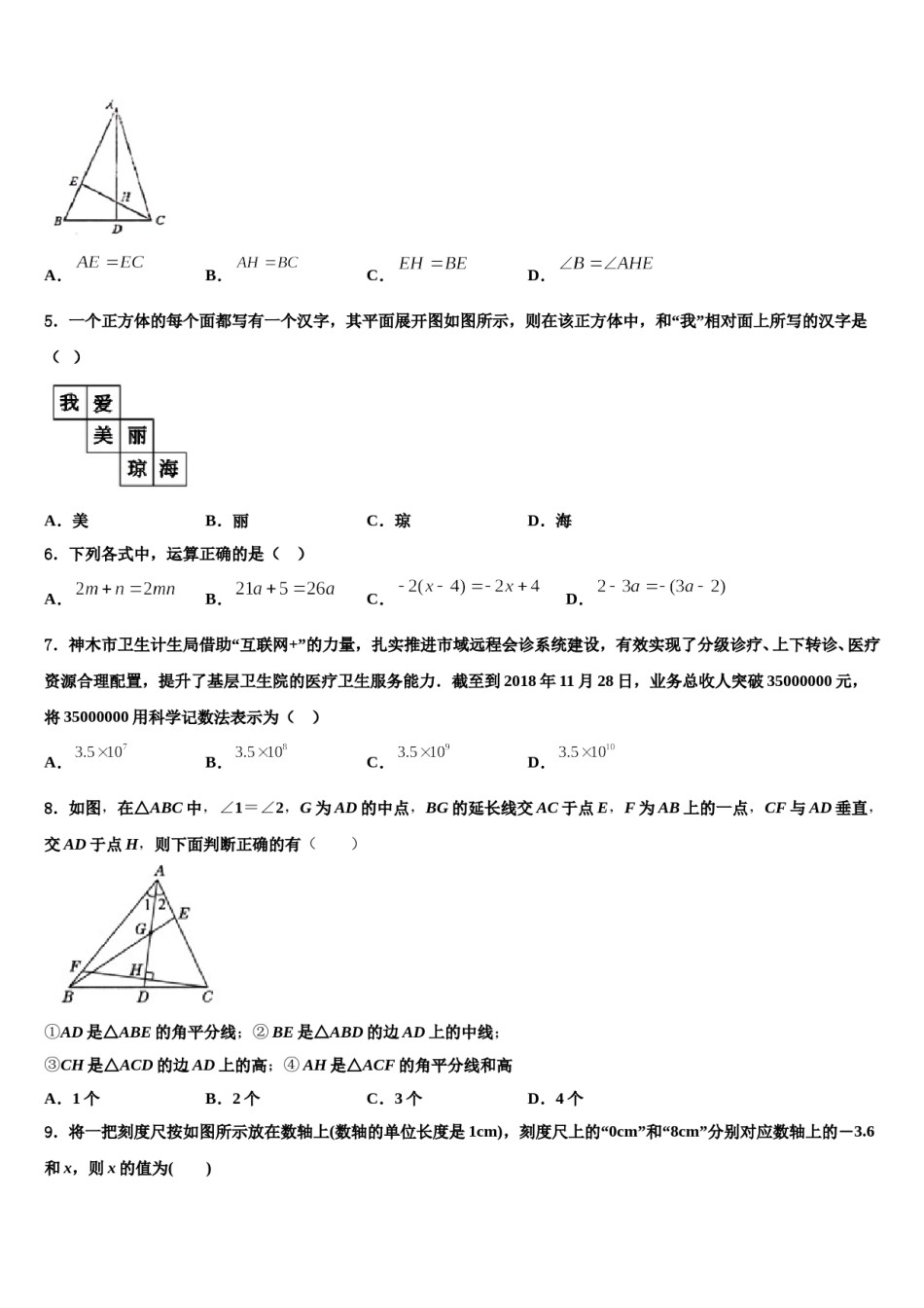 山东省济南市莱芜区莲河学校2023-2024学年数学七年级第一学期期末检测试题含解析.doc_第2页