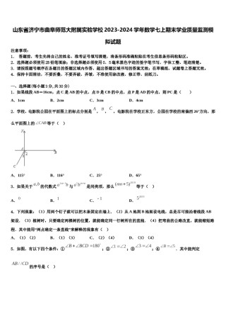 山东省济宁市曲阜师范大附属实验学校2023-2024学年数学七上期末学业质量监测模拟试题含解析.doc