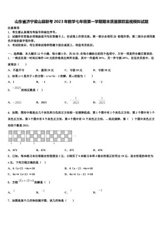 山东省济宁梁山县联考2023年数学七年级第一学期期末质量跟踪监视模拟试题含解析.doc