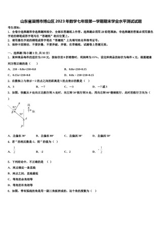 山东省淄博市博山区2023年数学七年级第一学期期末学业水平测试试题含解析.doc