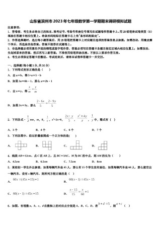 山东省滨州市2023年七年级数学第一学期期末调研模拟试题含解析.doc
