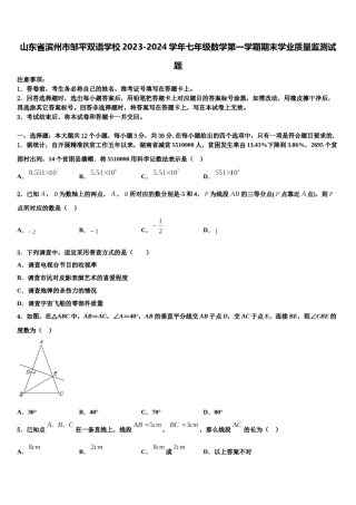 山东省滨州市邹平双语学校2023-2024学年七年级数学第一学期期末学业质量监测试题含解析.doc