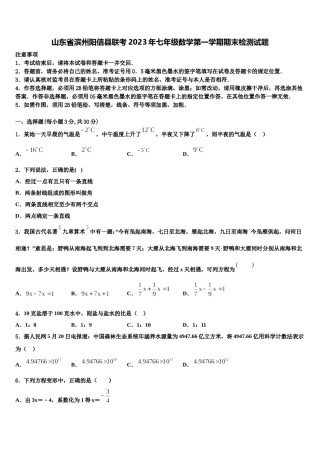 山东省滨州阳信县联考2023年七年级数学第一学期期末检测试题含解析.doc
