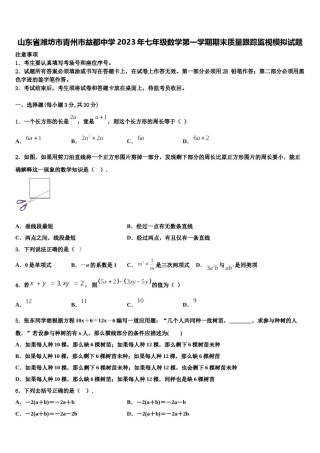 山东省潍坊市青州市益都中学2023年七年级数学第一学期期末质量跟踪监视模拟试题含解析.doc