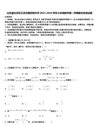 山东省牡丹区王浩屯镇初级中学2023-2024学年七年级数学第一学期期末检测试题含解析.doc