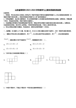 山东省莱芜市2023-2024学年数学七上期末质量检测试题含解析.doc