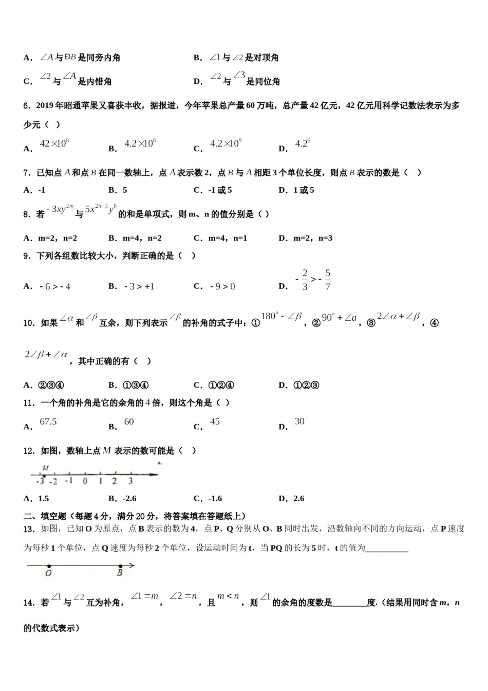 山东省菏泽2023-2024学年七年级数学第一学期期末学业质量监测模拟试题含解析.doc_第2页
