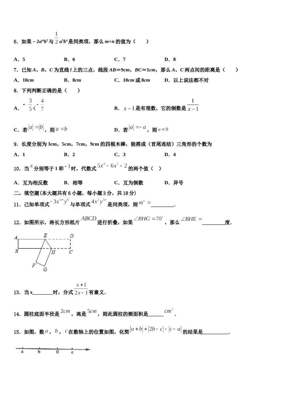 山东省诸城市树一中学2023-2024学年数学七年级第一学期期末复习检测试题含解析.doc_第2页