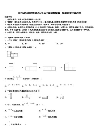 山东省邹城八中学2023年七年级数学第一学期期末经典试题含解析.doc