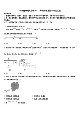 山东省邹城八中学2023年数学七上期末考试试题含解析.doc