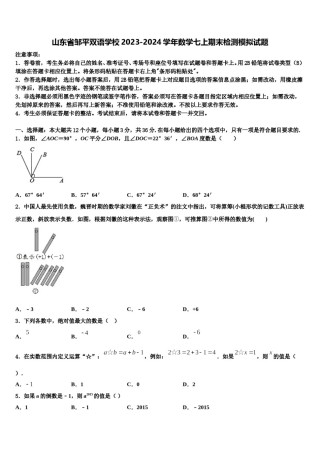山东省邹平双语学校2023-2024学年数学七上期末检测模拟试题含解析.doc