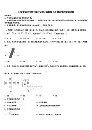 山东省邹平市部分学校2023年数学七上期末考试模拟试题含解析.doc