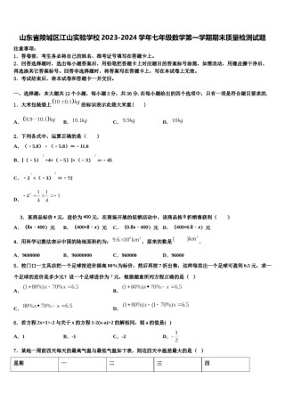山东省陵城区江山实验学校2023-2024学年七年级数学第一学期期末质量检测试题含解析.doc