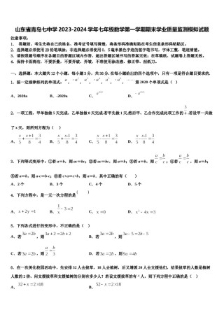 山东省青岛七中学2023-2024学年七年级数学第一学期期末学业质量监测模拟试题含解析.doc