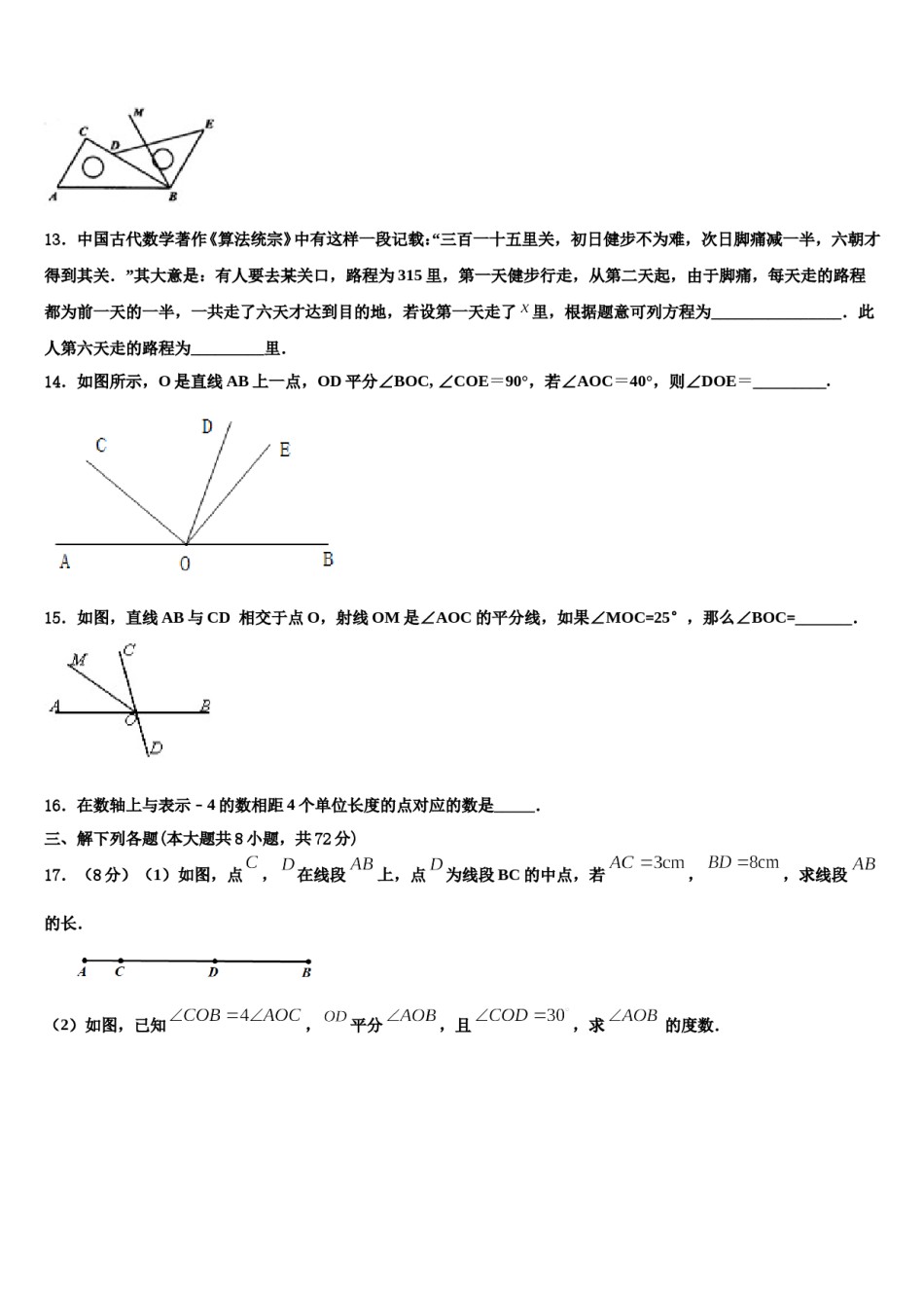 山东省青岛市胶州实验2023-2024学年七年级数学第一学期期末质量检测试题含解析.doc_第3页