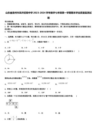 山东省青州市吴井初级中学2023-2024学年数学七年级第一学期期末学业质量监测试题含解析.doc