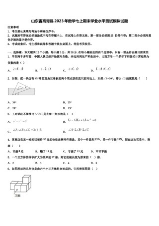 山东省高青县2023年数学七上期末学业水平测试模拟试题含解析.doc