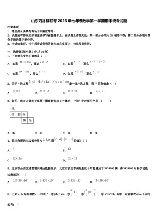 山东阳谷县联考2023年七年级数学第一学期期末统考试题含解析.doc