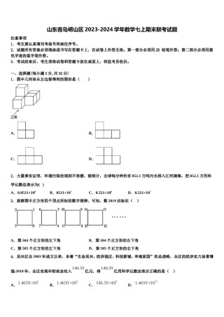 山东青岛崂山区2023-2024学年数学七上期末联考试题含解析.doc