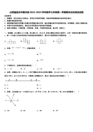 山西省临汾市襄汾县2023-2024学年数学七年级第一学期期末达标测试试题含解析.doc