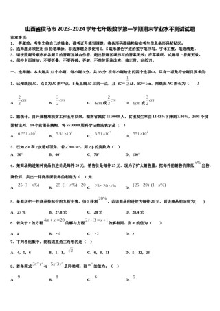 山西省侯马市2023-2024学年七年级数学第一学期期末学业水平测试试题含解析.doc