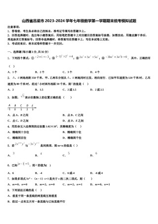 山西省吕梁市2023-2024学年七年级数学第一学期期末统考模拟试题含解析.doc