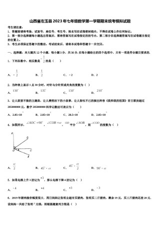 山西省左玉县2023年七年级数学第一学期期末统考模拟试题含解析.doc