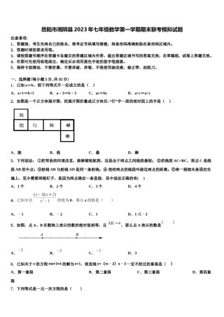 岳阳市湘阴县2023年七年级数学第一学期期末联考模拟试题含解析.doc