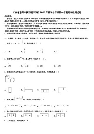 广东省东莞市横沥爱华学校2023年数学七年级第一学期期末检测试题含解析.doc
