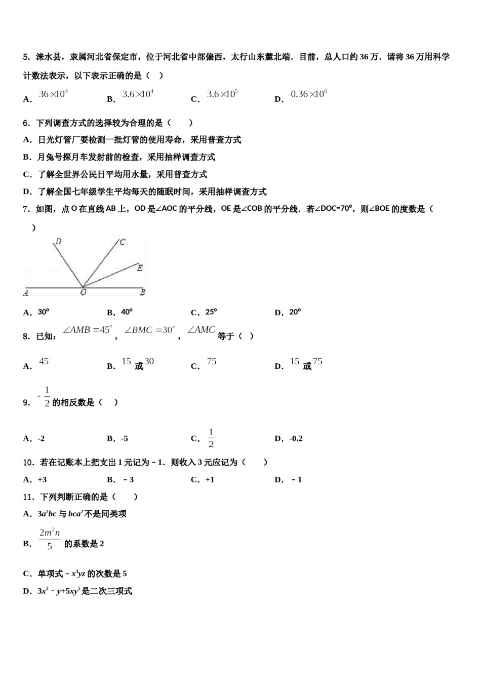 广东省东莞市黄江育英初级中学2023-2024学年数学七年级第一学期期末综合测试试题含解析.doc_第2页