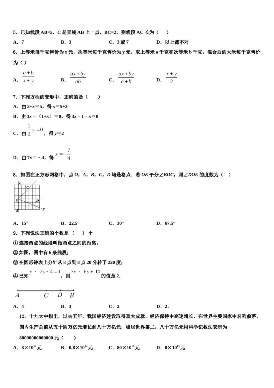 广东省佛山北外附学校三水外国语学校2023年数学七年级第一学期期末教学质量检测模拟试题含解析.doc_第2页
