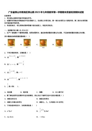 广东省佛山市南海区狮山镇2023年七年级数学第一学期期末质量检测模拟试题含解析.doc