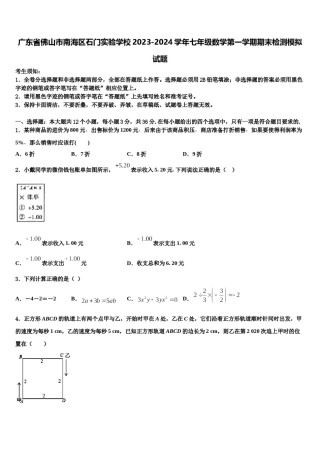 广东省佛山市南海区石门实验学校2023-2024学年七年级数学第一学期期末检测模拟试题含解析.doc