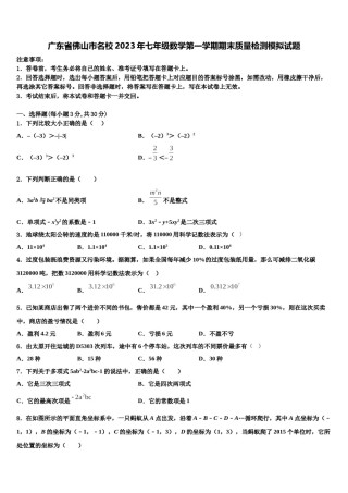 广东省佛山市名校2023年七年级数学第一学期期末质量检测模拟试题含解析.doc