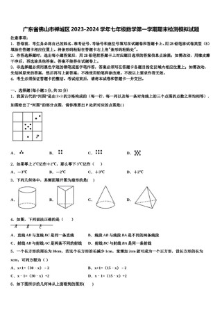 广东省佛山市禅城区2023-2024学年七年级数学第一学期期末检测模拟试题含解析.doc