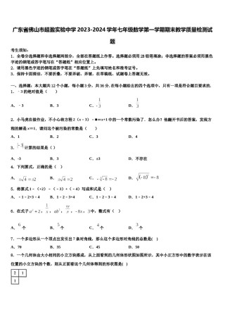 广东省佛山市超盈实验中学2023-2024学年七年级数学第一学期期末教学质量检测试题含解析.doc