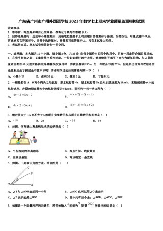 广东省广州市广州外国语学校2023年数学七上期末学业质量监测模拟试题含解析.doc
