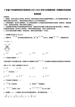 广东省广州市越秀区育才实验学校2023-2024学年七年级数学第一学期期末学业质量监测试题含解析.doc