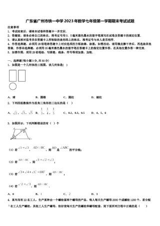 广东省广州市铁一中学2023年数学七年级第一学期期末考试试题含解析.doc