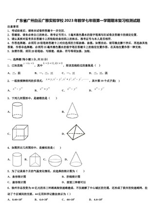 广东省广州白云广雅实验学校2023年数学七年级第一学期期末复习检测试题含解析.doc