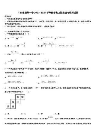 广东省惠州一中2023-2024学年数学七上期末统考模拟试题含解析.doc