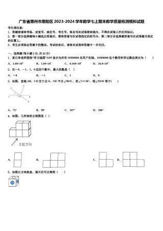 广东省惠州市惠阳区2023-2024学年数学七上期末教学质量检测模拟试题含解析.doc