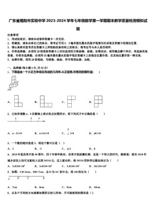 广东省揭阳市实验中学2023-2024学年七年级数学第一学期期末教学质量检测模拟试题含解析.doc
