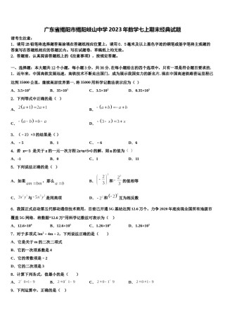 广东省揭阳市揭阳岐山中学2023年数学七上期末经典试题含解析.doc